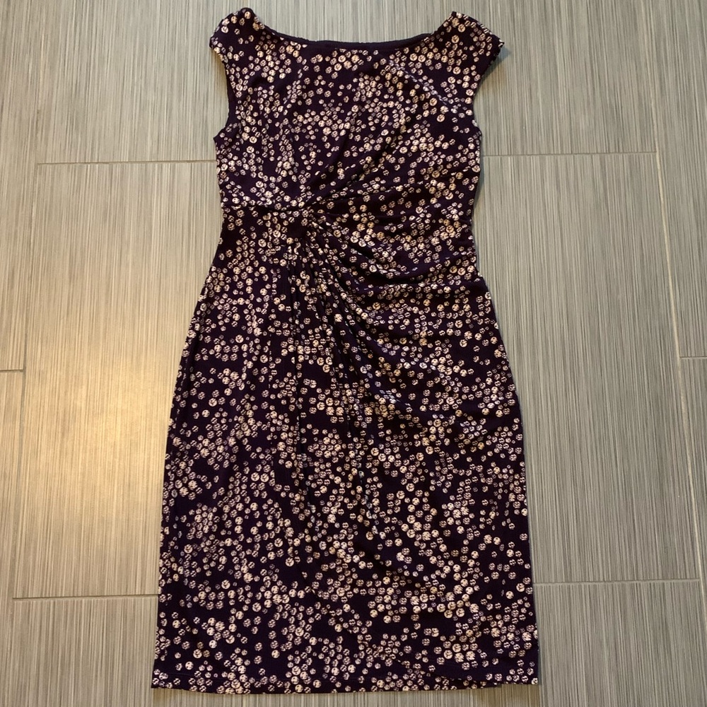 Plum & Beige Geometric Knee length wrap dress